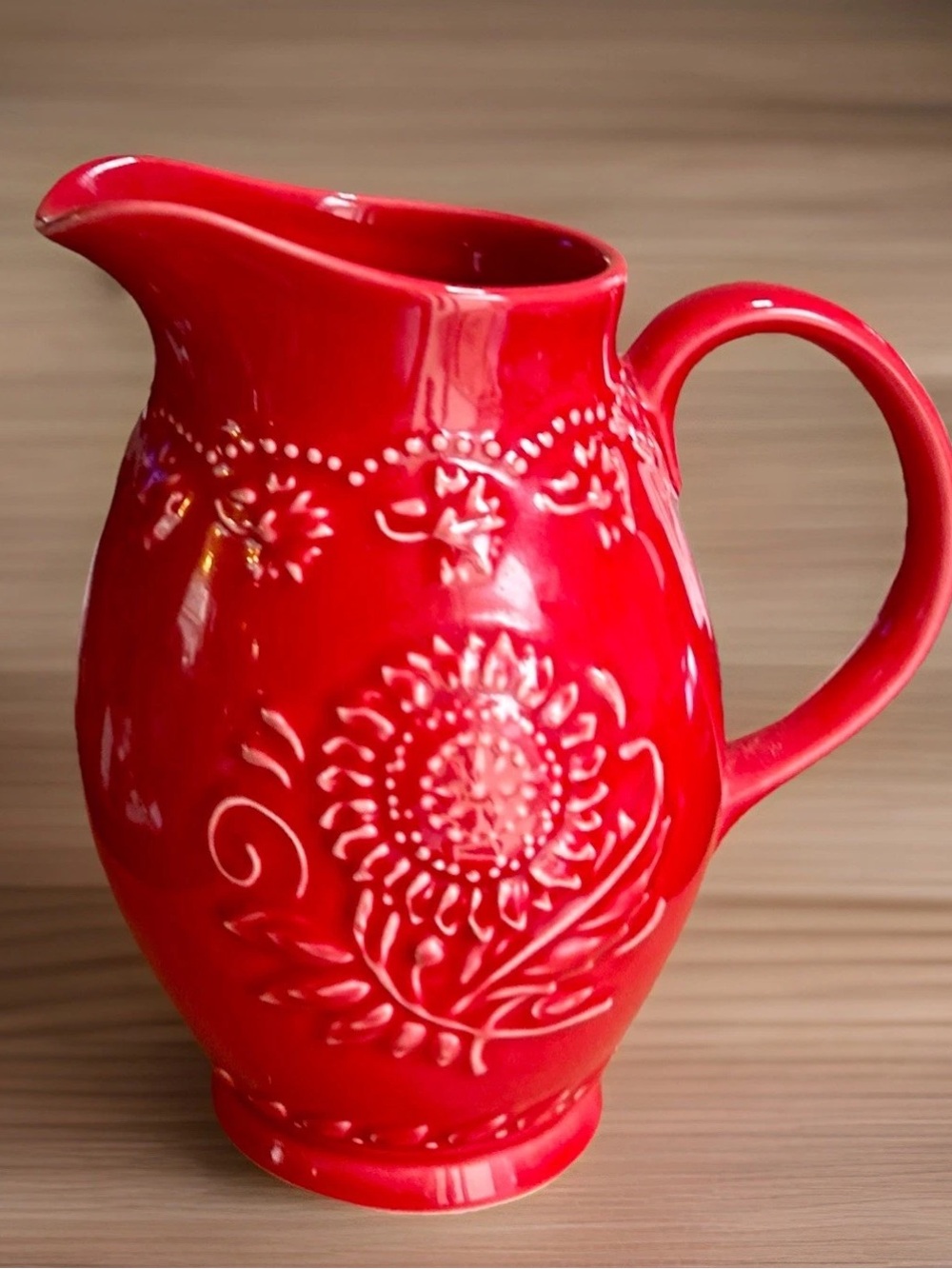 Vera Bradley My Home Sunflower Ceramic Pitcher J. Willfred Cornflower Red 8”